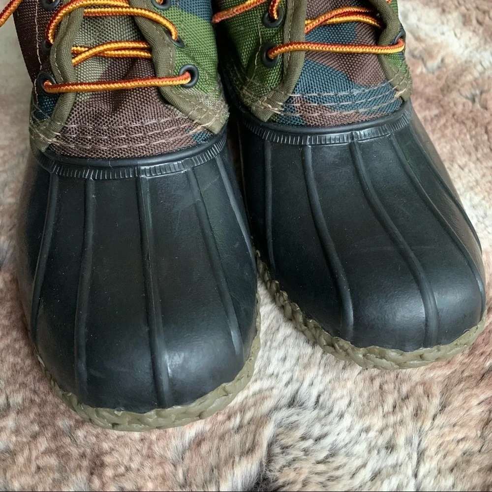 LL Bean Green Camo Quilted Nylon Ankle Boots Slip On Outdoor Hiking 8 - Picture 5 of 13
